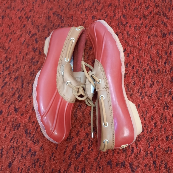 Sperry Wo's Womens Topsider Waterproof Rubber Boots Slip on Red Tan Size 7.5 - Picture 11 of 13